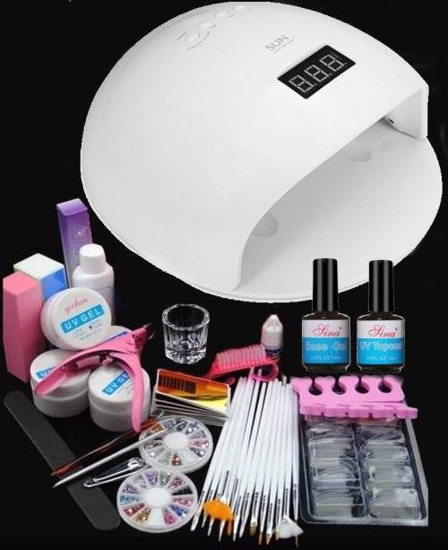 Nails COMPLETE UV GEL NAIL KIT SET WITH 48W UV / LED LAMP + 12X